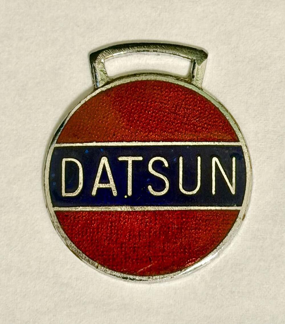 Vintage Datsun Red Enamel Keychain Fob Made in England